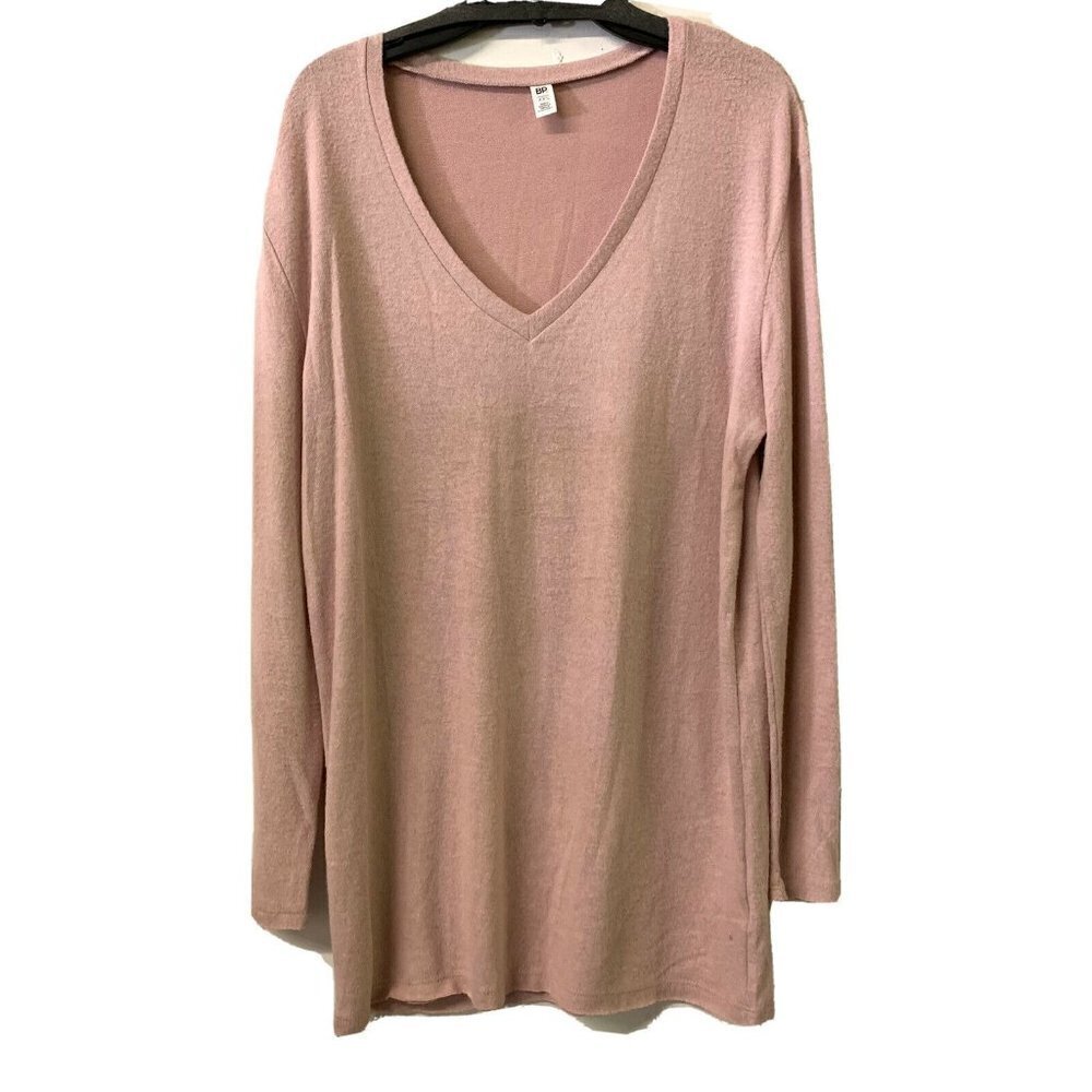 bp Womens Pink V Neck Long Sleeve Pullover Sweater
